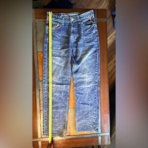 Men’s big train Japanese blue jeans 17” waist koi fish embroidered rare vintage